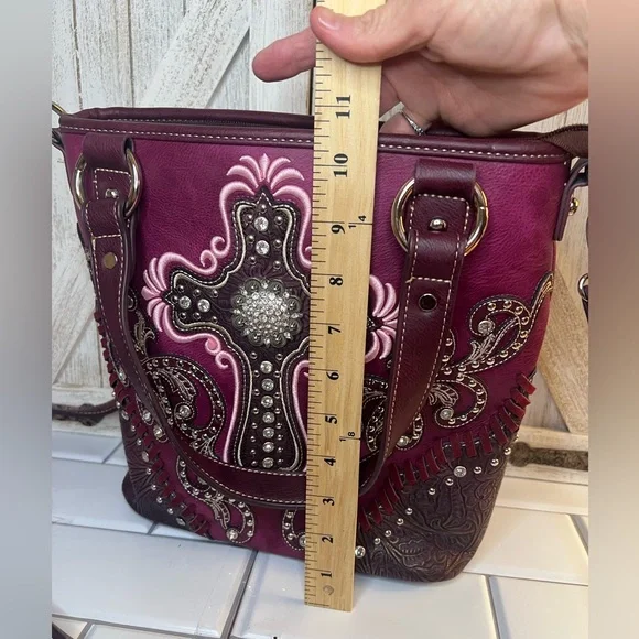 Montaña West Embellished Burgundy Shoulder Bag - Picture 7 of 8